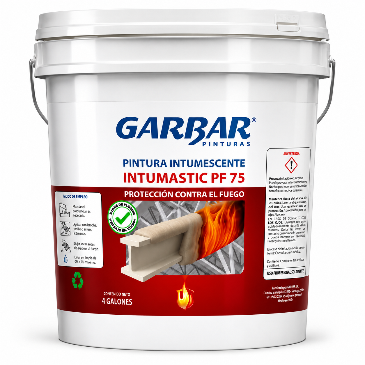 Pintura Intumescente Blanca Garbar Tineta — 4 galones